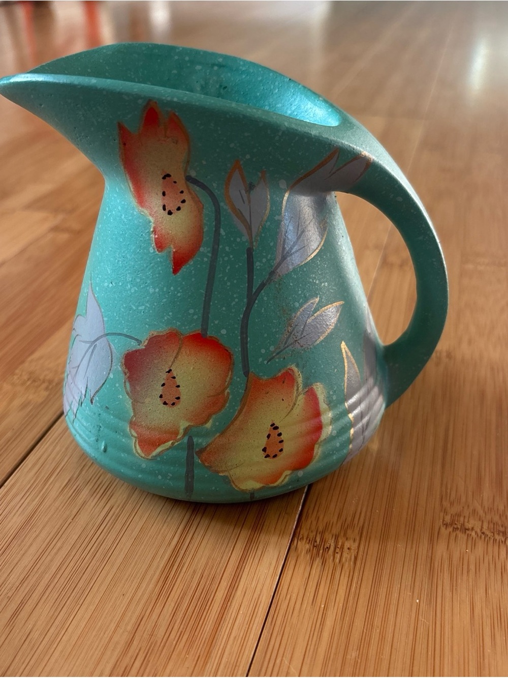 Vintage Alton ArtWare Handpainted Green Pitcher, Floral Detail - Made in England